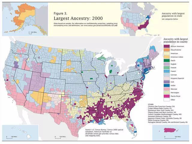 以县为单位的2000年美国人口族裔分布图